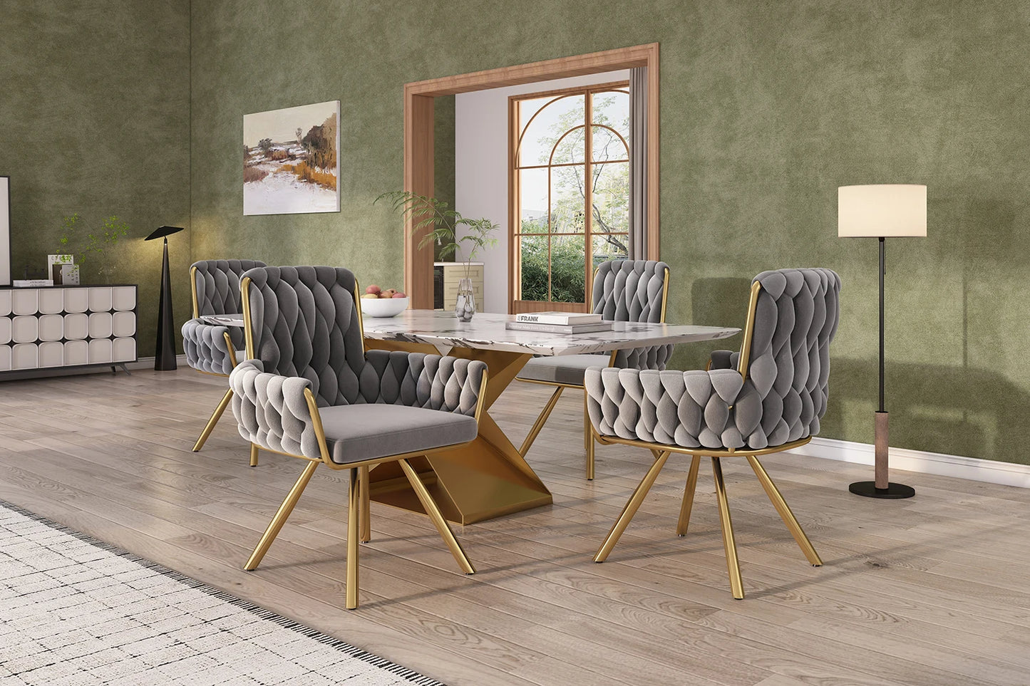 Eetkamerstoel – Set van 6 - Fluwelen Stoel – Comfortabele Stoel – Draaistoel – 360° Draaibaar – Hoge Rugleuning – Stalen Frame - Grijs