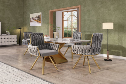 Eetkamerstoel – Set van 6 - Fluwelen Stoel – Comfortabele Stoel – Draaistoel – 360° Draaibaar – Hoge Rugleuning – Stalen Frame - Grijs