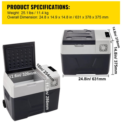 Mini koelkast - Auto Koelkast - Mini Fridge - Frigo - Draagbare Compressor Koelbox - Elektrische Vriesbox - 12/24V DC - 220V AC - 45W - 30L - 63.1 x 37.8 x 37.5 cm - Donkergrijs