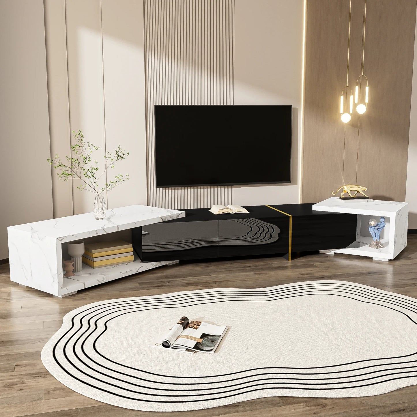 TV-meubel – TV-kast – TV-dressoir – TV-meubel met opbergruimte – TV-meubel wit – Verstelbare lengte 140-260 cm – Draaibaar en flexibel design