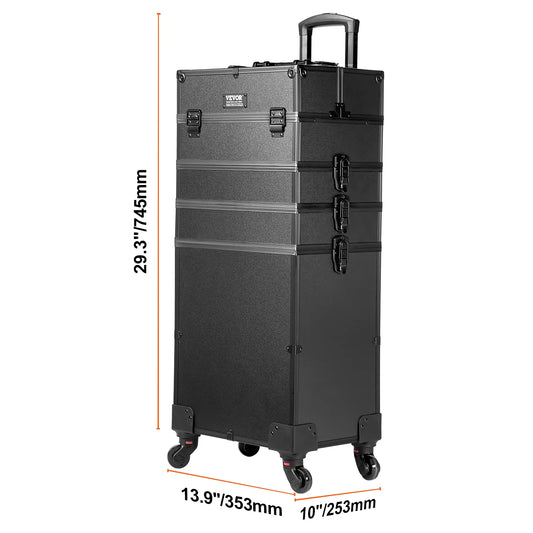 Professionele Aluminium Make-up Koffer – Extra Groot – Opvouwbaar Werkstation met Ondersteunende Poten – LED Spiegel &amp; Bluetooth – Verrijdbare Make-up Trolley – Type B – Zwart - QUORE