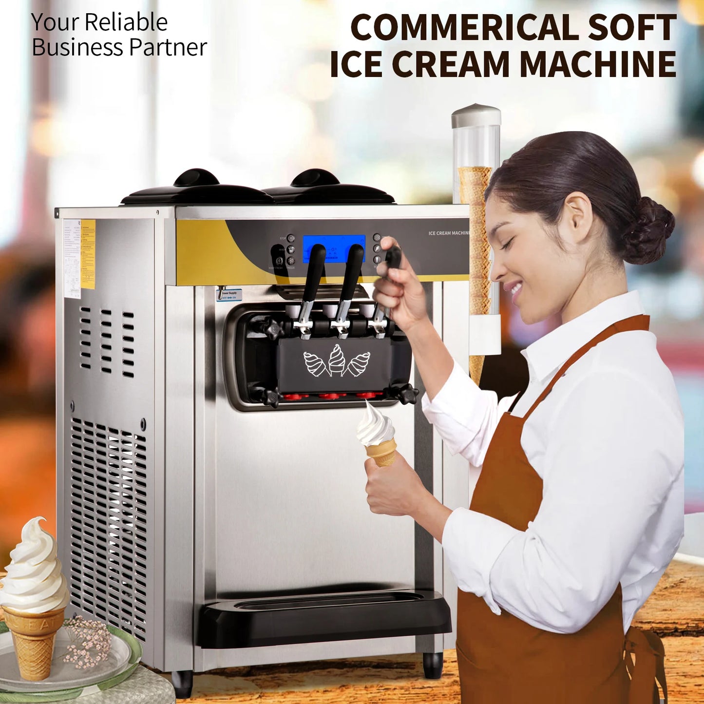 Softijs-Machine – IJsjesmaker – Soft-IJsapparaat – IJsbereider – IJsmachine – 2 X 6 Liter Mengbakken – 22-30 Liter Per Uur