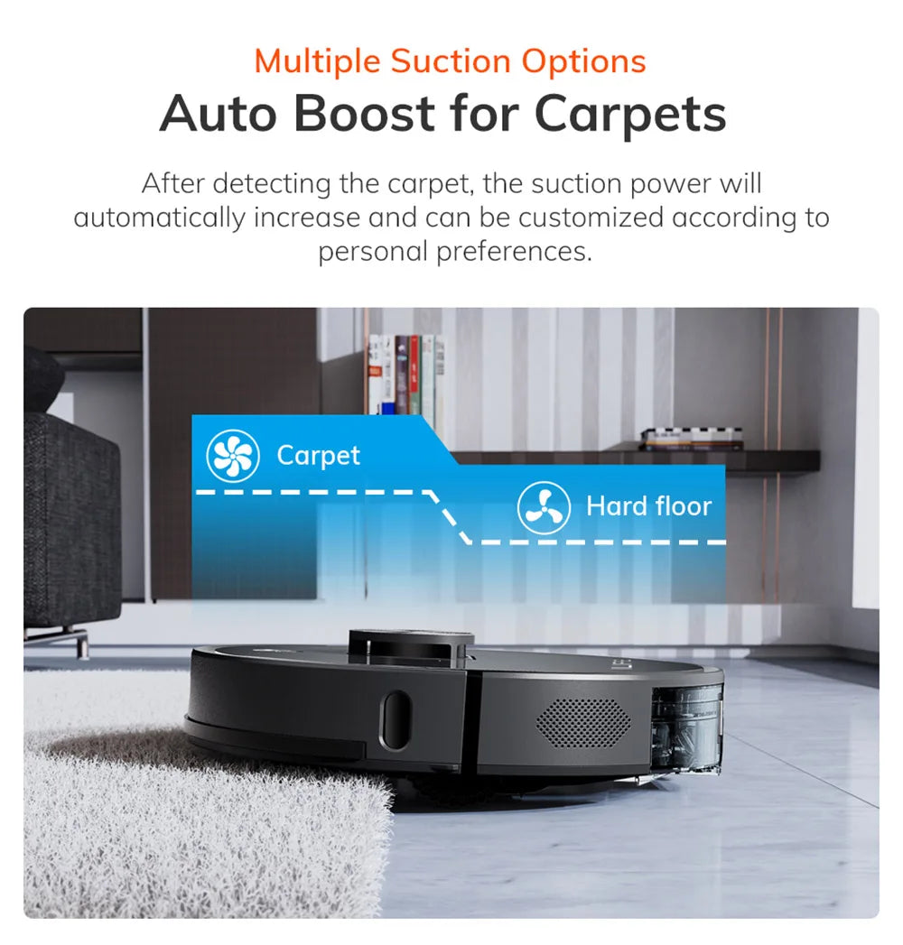 Lidar Robotstofzuiger - Dweilrobot - Vaccum Cleaner - Robot Vacuum - 5000Pa Zuigkracht - 260min Runtime - Zelflegende Stofbak – LDS Navigatie – App & Spraakbediening - Zwart