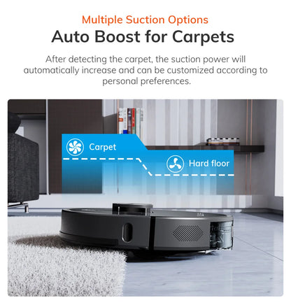 Lidar Robotstofzuiger - Dweilrobot - Vaccum Cleaner - Robot Vacuum - 5000Pa Zuigkracht - 260min Runtime - Zelflegende Stofbak – LDS Navigatie – App & Spraakbediening - Zwart