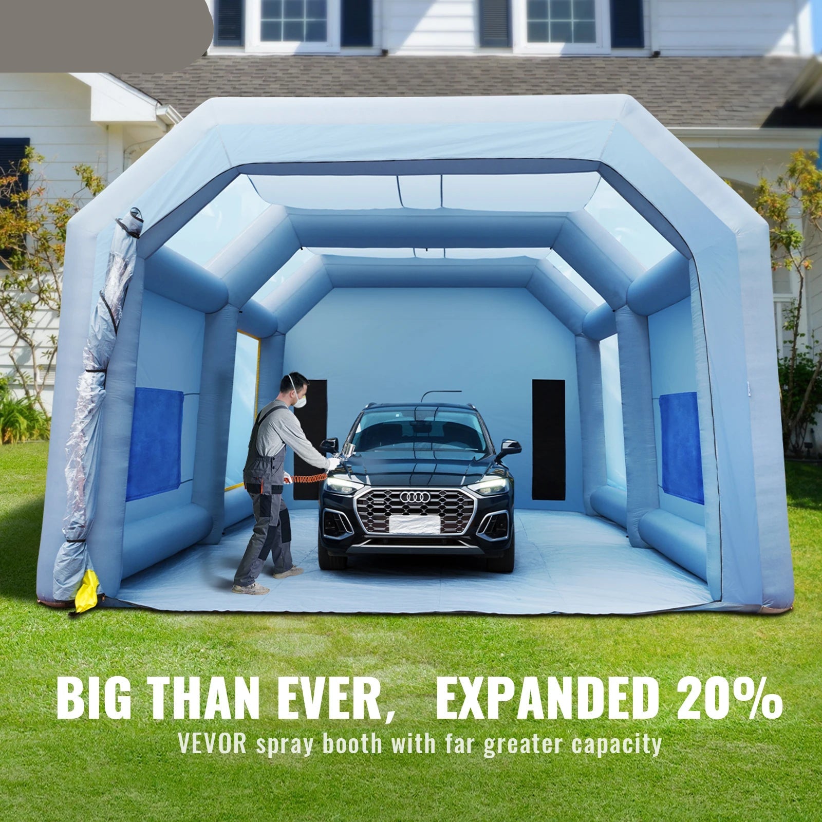 Opblaasbare Spuitcabine - Verfcabine - Verftent - Spray Booth - 6x3x2.5m - met Luchtfilters en Ventilatoren - Mobiele Spuittent - voor Auto's en Meubels - QUORE