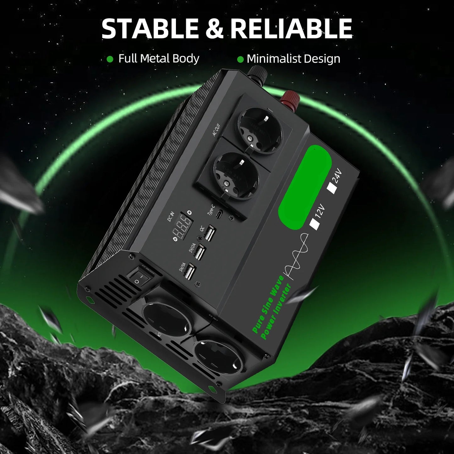 Omvormer – DC Naar AC Converter – 5000W - 12V Naar 220V Omvormer – Spanningsomzetter – Compact – Stabiele 220V Output – 50Hz Frequentie - 24V