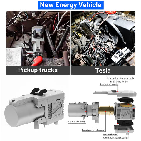 Luchtverwarmer Diesel/Gasolie- Parkeerverwarming- Autokachel- 5KW 12V- met sanitair LCD schakelaar Geluiddemper Motor- Zilver