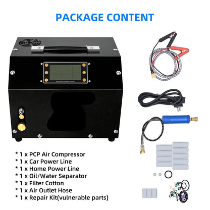 Luchtcompressor - Luchtcompressor Bandenpomp - Airpress Compressor - met LCD-scherm - Digitaal Besturingssysteem - 300Bar - 4500Psi PCP - 220V - met Ingebouwde 12V Draagbare Stroomadapter Ventilator