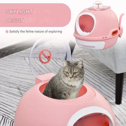Kattenbak - Kattentoilet - Kattenbakvulling - met Uitneembare Lade - Scooper - Transparante Entree - Daklicht - ABS - 47 x 55 x 44 cm - Roze