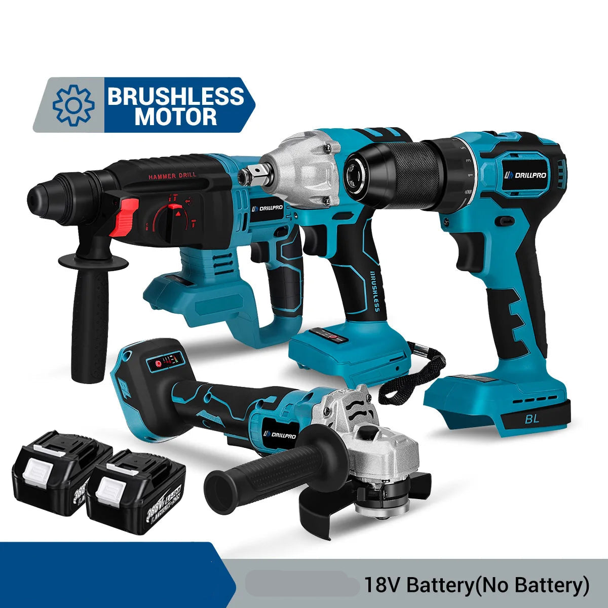 4-in-1 Elektrisch Gereedschap Set – Elektrische Boorhamer – Momentsleutel – Haakse Slijper – Schroefboormachine – Draadloos – Krachtige Borstelloze Motor