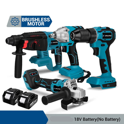 4-in-1 Elektrisch Gereedschap Set – Elektrische Boorhamer – Momentsleutel – Haakse Slijper – Schroefboormachine – Draadloos – Krachtige Borstelloze Motor