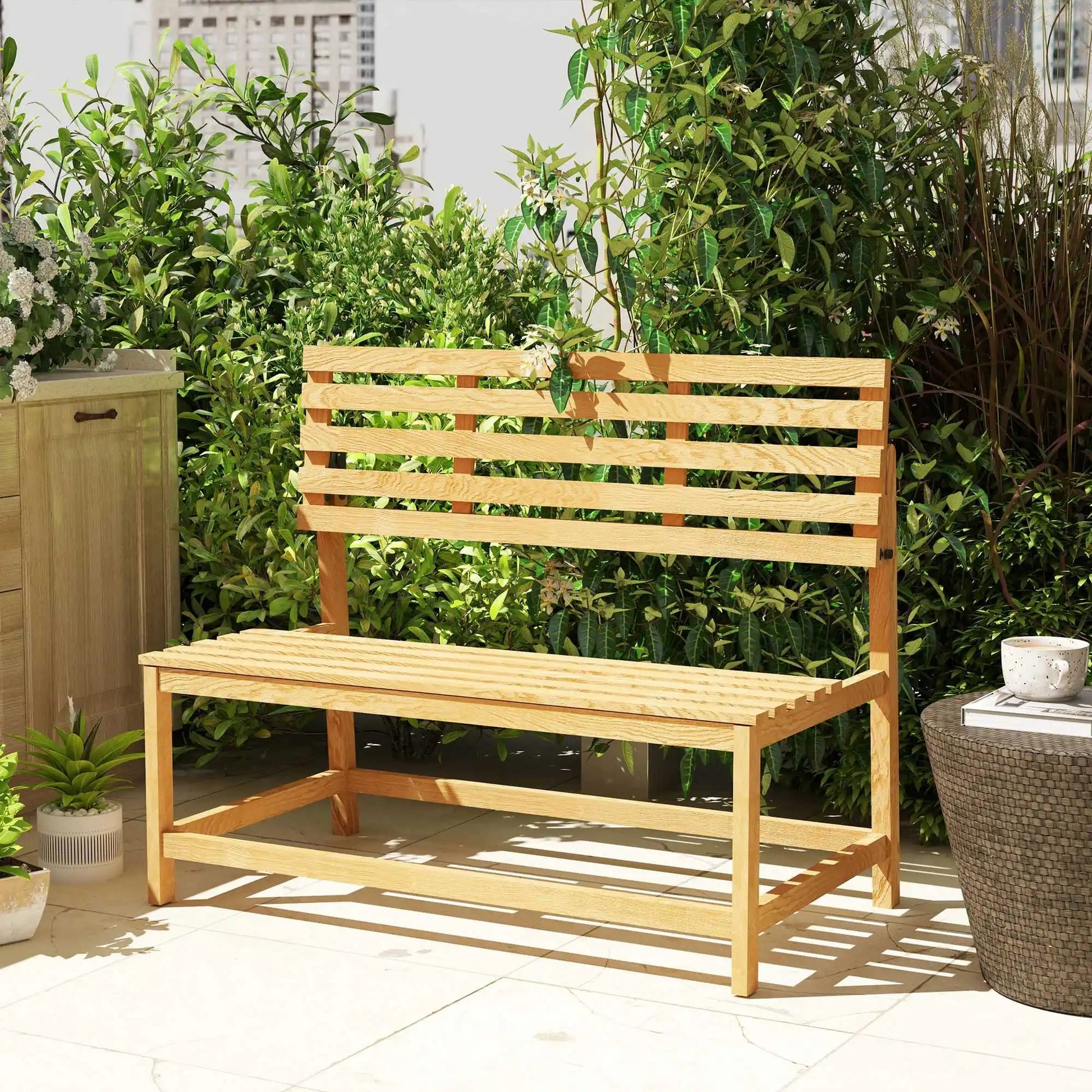 Tuinbank – Buitenbank – Picknickbank – 2-Persoonsbank – Verstelbare Rugleuning – Massief Dennenhout – Draagvermogen 240 Kg - QUORE