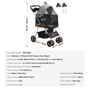 Stroller - Dog stroller - Dog buggy - Dog cart - 35lbs 4 wheels - with brakes Storage basket Cup holder - for cats and dogs Travel accessories