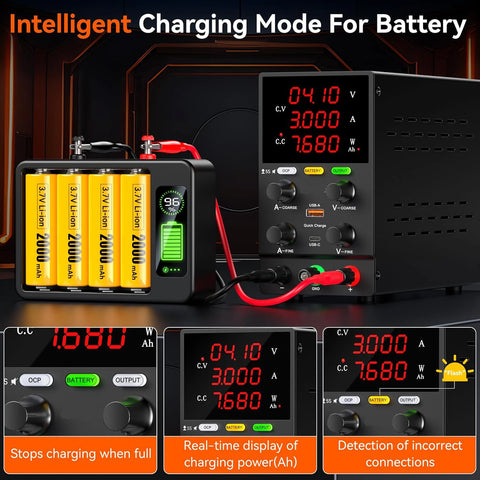 Lab Voeding - DC Bench Voeding - Regelbare Voeding - Voeding - - Functie Generator - 30V - 5A - 220V - Voeding Spanningsregelaar - met Intelligente Oplaad Modus - Zwart