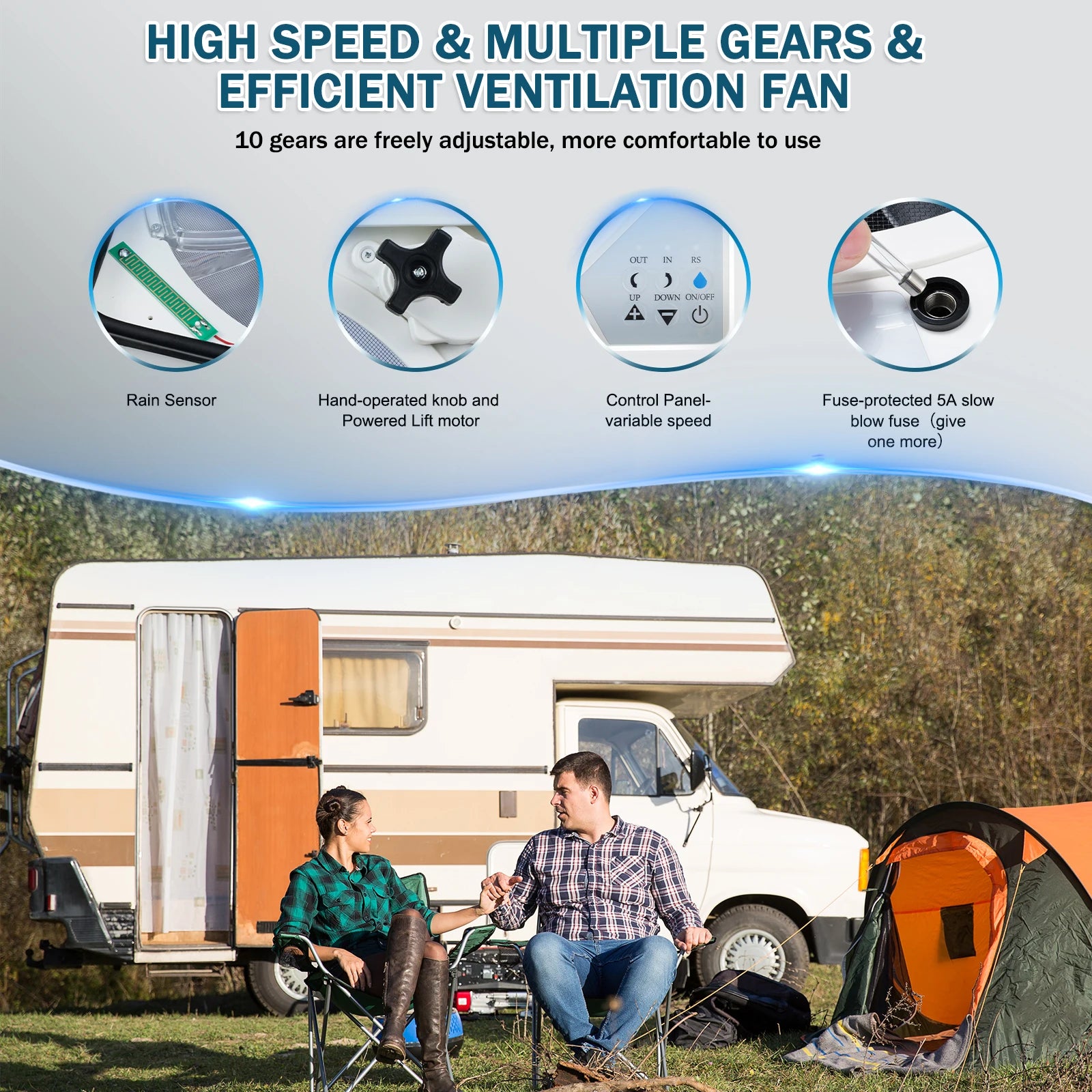 Ventilator – Dakventilator – Camperventilator – Caravanventilator – 3 Snelheden – 40x40 cm Dakopening – Tweeweg Ventilatie – 12V Zonder Afstandsbediening - QUORE