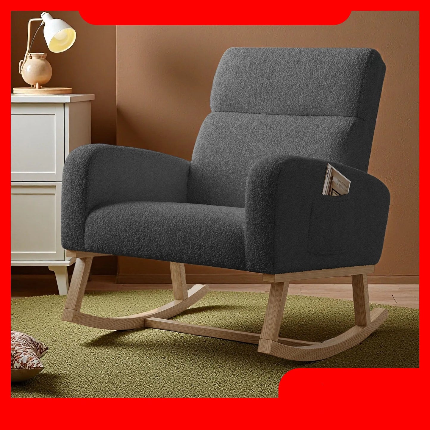 Schommelstoel – Relaxstoel – Lounge Fauteuil – Schommel Fauteuil – Schommelbank – Teddy Velvet Bekleding – 14 Cm Schuimlaag
