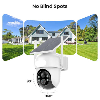 Beveiligingscamerasysteem - Zonne-Accu - Draadloze Camera - Camerabewaking - 3MP - 4 Camera Kit - 360° PTZ-camera - Nachtzicht - Buiten Gebruik