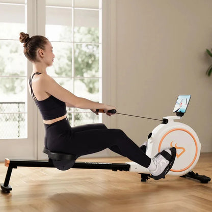 Roeimachine - Roeiapparaat - Magnetische Roeitrainer Fitness - Bluetooth Smart Rower - Geluidsstil - 32 Weerstandsniveaus - LED Display - 300LBS Draagvermogen - Wit