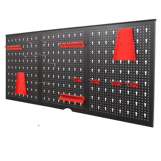 Gereedschapswand - Wandorganizer - Gereedschapsbord - 120x60 cm - Metalen Gereedschapswand - Inclusief 17-delige Haken Set - Ruimtebesparend & Uitbreidbaar - Eenvoudige Montage - Rood - QUORE