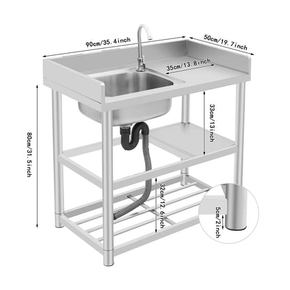 Roestvrijstalen spoelbak – Vaatwasser – Werkbak – Keukenspoelbak – Vrijstaande wasbak – 360° Draaibare Kraan – 90x50x80 cm duurzaam RVS - QUORE