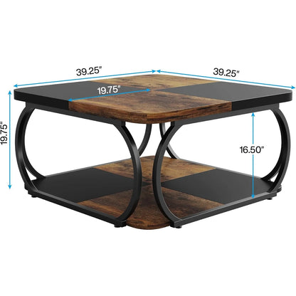 Vierkante Salontafel – Koffietafel – Tafel – Opbergtafel – Houten Tafel – Twee Opbergniveaus – Duurzaam Massief Hout – Compact 100x40 cm