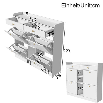 Schoenenkast – Schoenenrek – Schoenenopberger – Schoenenbank – Halmeubel – Wit – 4 Vouwdeuren – 2 Lades – Ruime Opbergruimte – Compact 110x26x100 cm