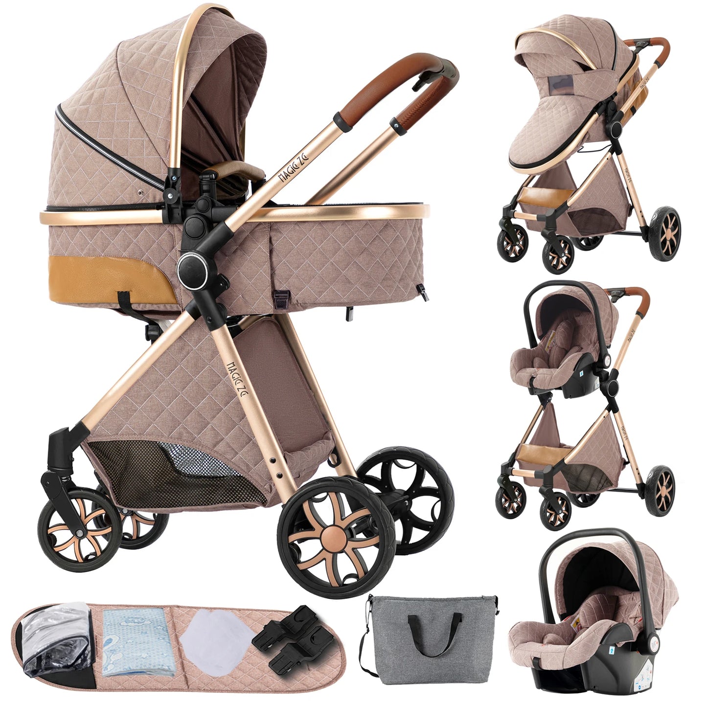 Baby High Landscape Lightweight Prams 3-in-1 Baby Stroller Travel System Carriages for Newborns Pushichair Car Seat Stroller
