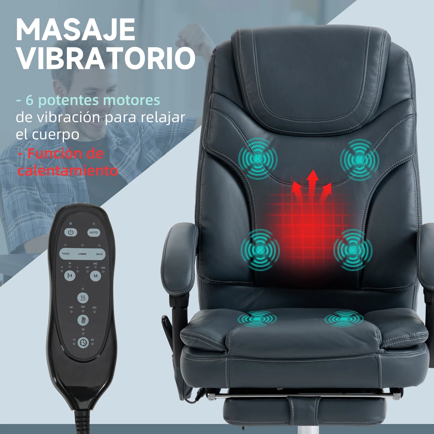 Massage Gaming Stoel - Bureaustoel - Swivel Stoel - met Voetsteun - Hoofdsteun - Verstelbare - Rugleuning - 6-puntsmassage - Ergonomische - Draaibare - 62 x 67 x 113-121 cm - Grijs