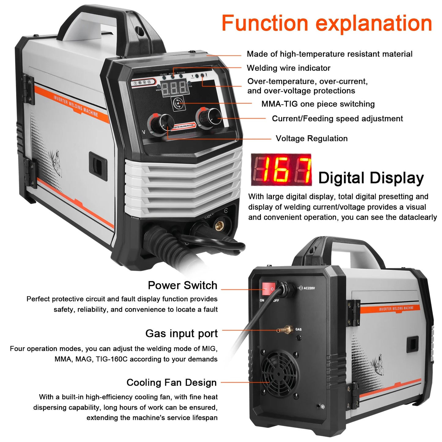 Welding Machine - Electric Welder - Multifunctional - 4 in 1 MIG MMA MAG TIG - Inverter Welder - Portable Electric Welding Machine - Intelligent Welder - Gray