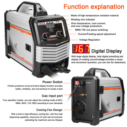 Welding Machine - Electric Welder - Multifunctional - 4 in 1 MIG MMA MAG TIG - Inverter Welder - Portable Electric Welding Machine - Intelligent Welder - Gray