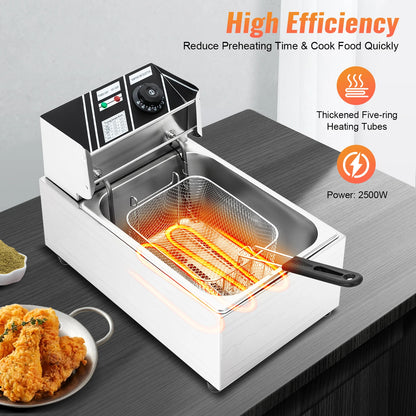 Friteuse - 6L – Frituurpannen - 2500W – Elektrische - RVS – Temperatuurregeling – Voor Thuis - en Horeca – Incl. Frituurmand - Lichtgrijs