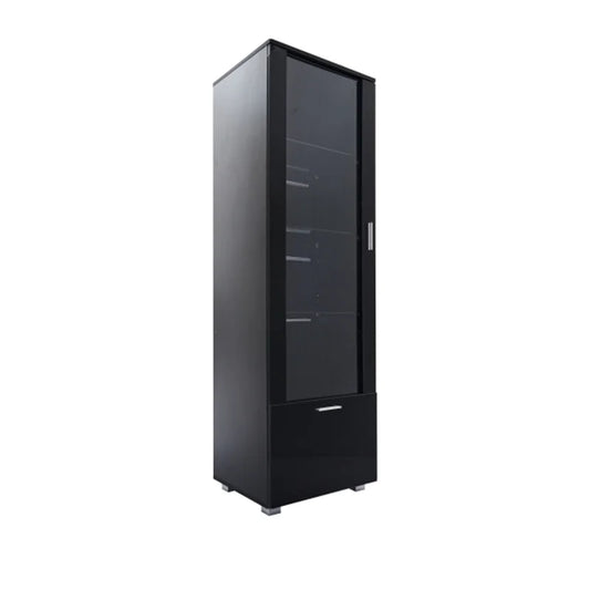 Vitrinekast - Met glazen deur - Zwart Hoogglans - LED Verlichting - 3 Planken
