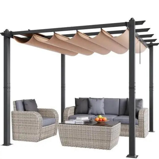 Uitschuifbare Pergola – Buitenoverkapping – Schaduwdoek – Aluminium Frame – UV50+ Bescherming – 3x3 Meter – Eenvoudige Montage - 12x16ft