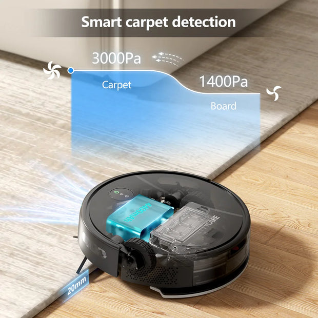 PrettyCare - Robotstofzuiger - Stofzuiger - Vloermop - HEPA-filter - 3000Pa - Alexa - WiFi - App - Zwart