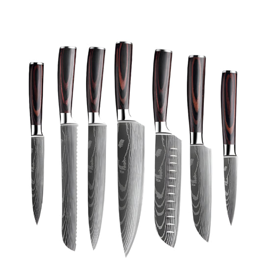 Kitchen Knives - Knife set - Chef Knife - Knives - Kitchen Knife - Chef's Knife for Kitchen - Damascus Santoku Knife Set - Japanese Sharp Chopping Knife Cutting Knife - 7-Piece Knife Set