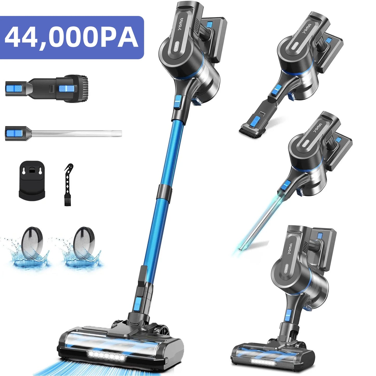 Draadloze Stofzuiger – Snoerloze Stofzuiger – Accu Stofzuiger – 6-in-1 Stofzuiger – 44.000 Pa Zuigkracht – 1,2 Liter Stofbak