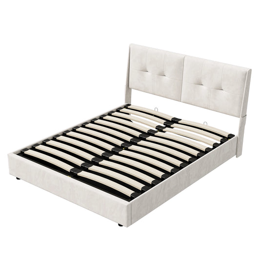 Bed – Modern Bed – Opbergbed – Slaapbed – Velvet Bed – LED-Verlichting – Ruime Opbergruimte