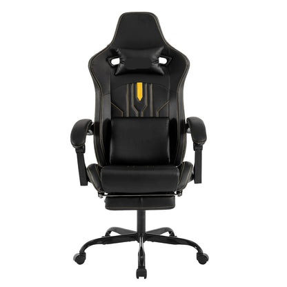 Gaming Stoel - Gamestoel - Bureaustoel - Computerstoel - Ergonomische Gaming Chair - PU Leder Bureaustoel -  met Nekkussen & Verstelbaar Rugkussen - Met beensteun - voor Comfortabel Gamen en Werken - Zwart