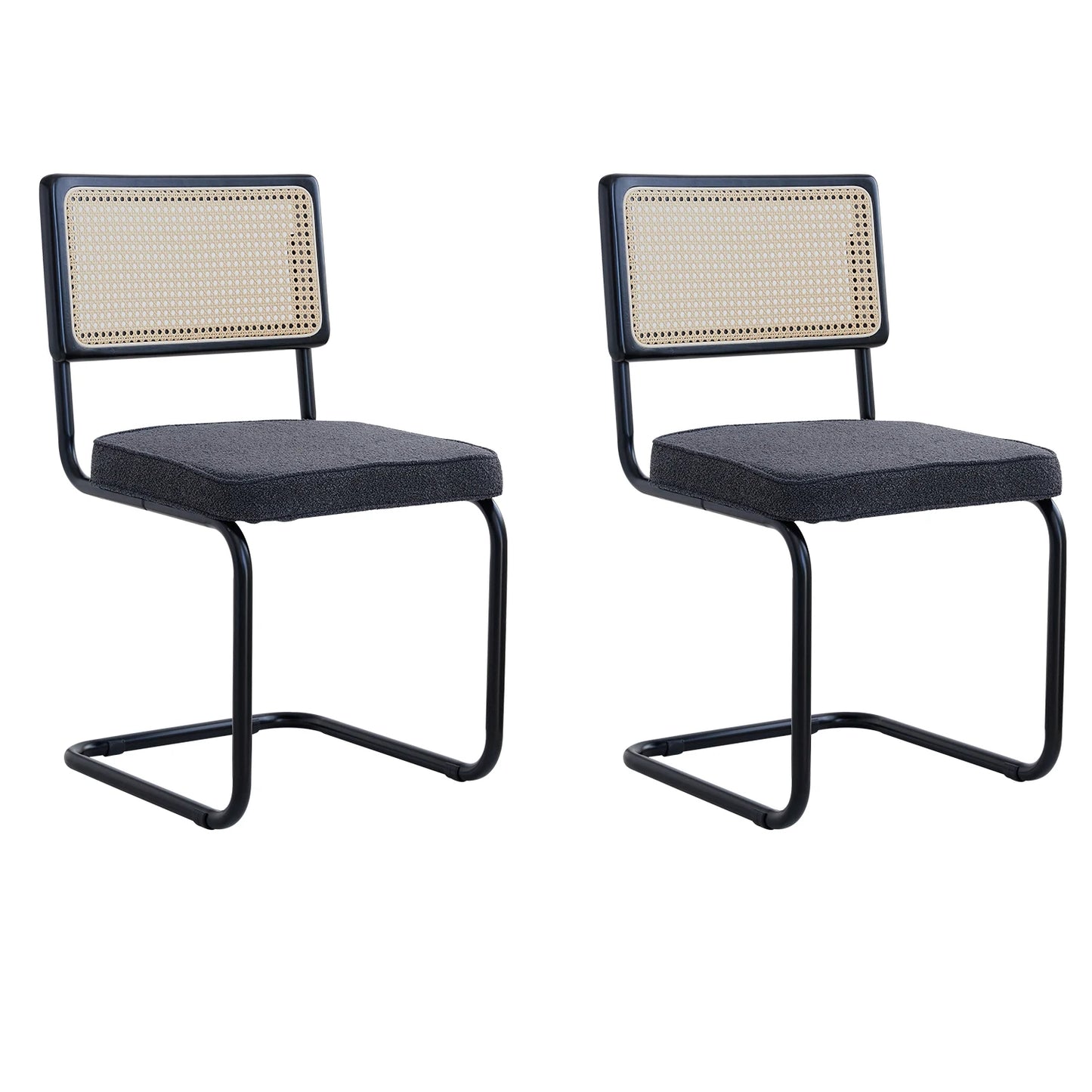 Set of 2 / 4 Vintage Dining Chair Plastic Rattan Chair Home Bedroom Desk Back Stool Bow Grain Velvet Cushion Seat Black / White