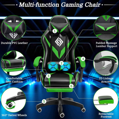 Gaming Chair Massage - Gaming Chair - Racing Game Chair - Office Chair with Footrest - Ergonomic Office Chair.