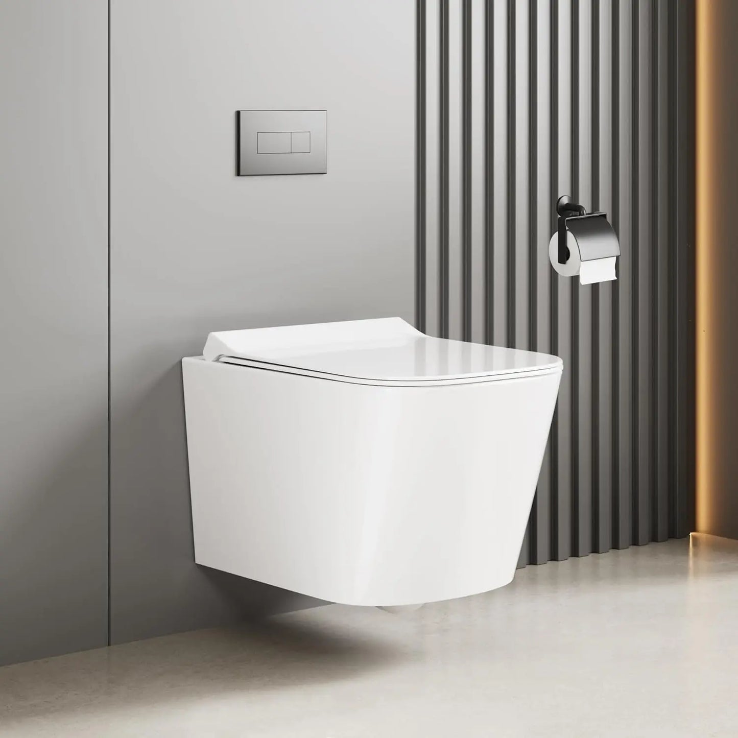 Wandtoilet – Hangend Toilet – Randloos Toilet – Toilet Zonder Rand – Keramisch Toilet – Ultra-Dunne Deksel – Soft-Close Sluiting – Waterbesparende Spoeling - QUORE