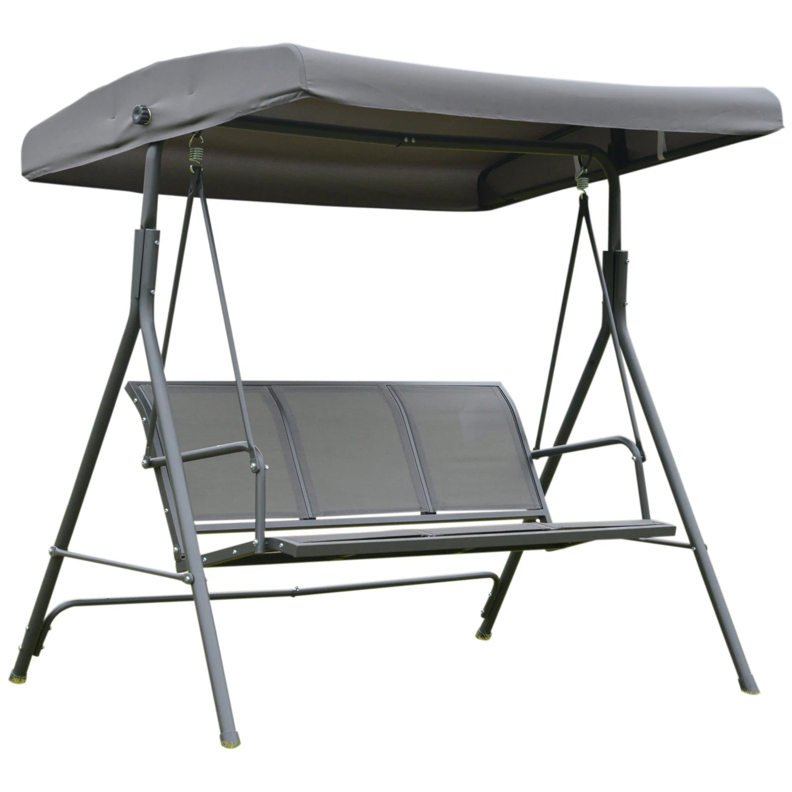 3-Zits Tuinswing met Dakzonwering - Verstelbare Rugleuning - Stalen Frame - Ademend - Grijs - QUORE