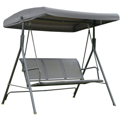 3-Zits Tuinswing met Dakzonwering - Verstelbare Rugleuning - Stalen Frame - Ademend - Grijs - QUORE