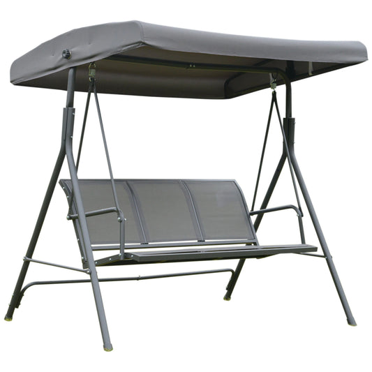 3-Zits Tuinswing met Dakzonwering - Verstelbare Rugleuning - Stalen Frame - Ademend - Grijs - QUORE
