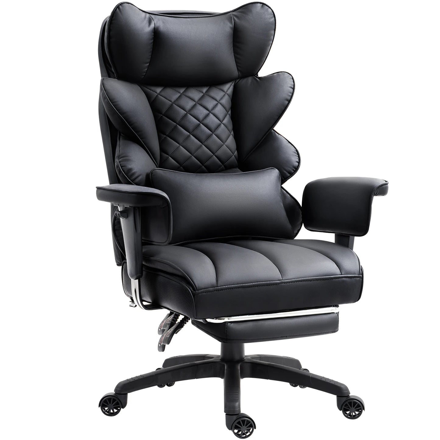 Ergonomische Bureaustoel - Loungestoel - Gamingstoel - met Pocketvering - en Lendensteun - Verstelbare Hoge Rugleuning - Comfortabele Kantoorstoel - met Armleuningen - Draai- en Roldesign - Voor Gaming & Thuiswerken - Zwart