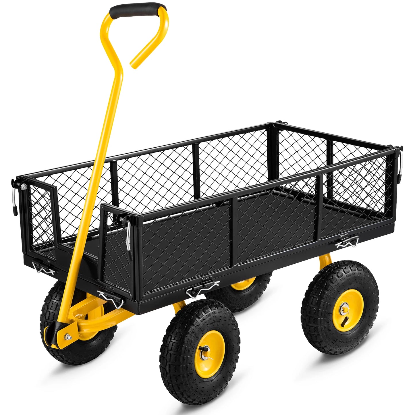 Tuinwagen - Tuinkar - Strandkar - Bolderkar - Transportkar - Gereedschapskar - Buitengebruik - 1200lbs - Heavy Duty Stalen - Afneembare Mesh Zijden - en Vlakke Laadruimte - Robuwe Tuinwagen - met Pneumatische Banden