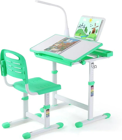 Kinderbureau – Kinderbureau Met Stoel – Kinderstudietafel – Kindertafel – Kinderbureau Met LED Bureaulamp – Verstelbare Hoogte 54-76,5 cm – Kantelbaar Tafelblad Tot 50° - QUORE