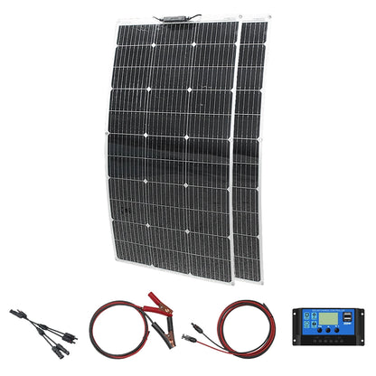 Zonnepanelen - Zonnepaneel - Monokristallijne - 200W - Flexibele - Waterdichte - Voor Camping - Huis - Auto - Off-Grid 12V Systeem - Zonnepaneelset - 2 Stuks