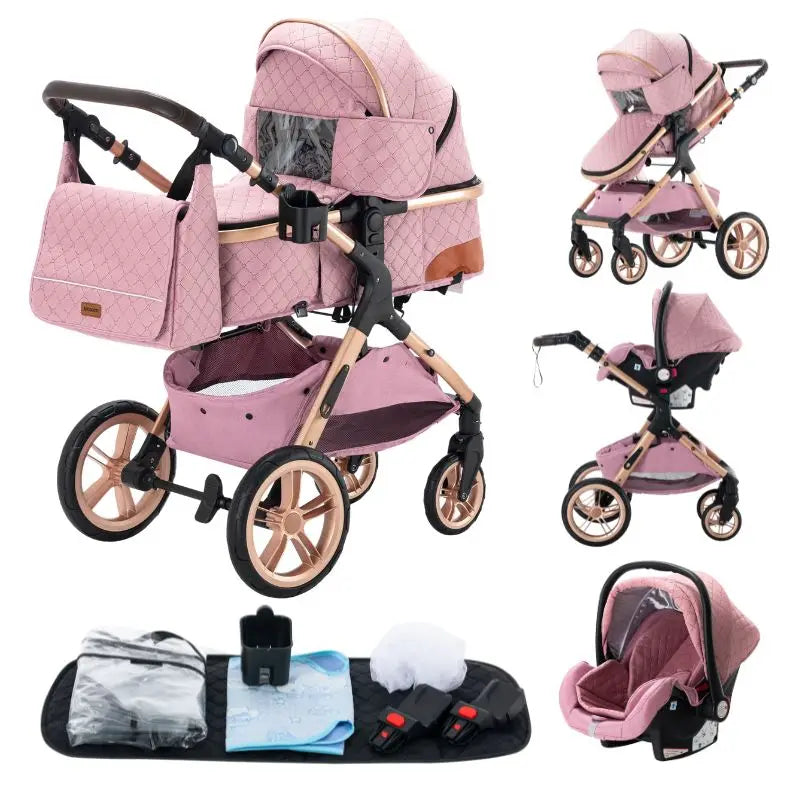 Stroller - Buggy - Kinderwagen 3-in-1 - Kinderwagens - Draagbare Reis Kinderwagen  - Hoogland Pram -Multifunctionele Aluminium Frame Kinderwagen - Hoge uitvoering - Zwart