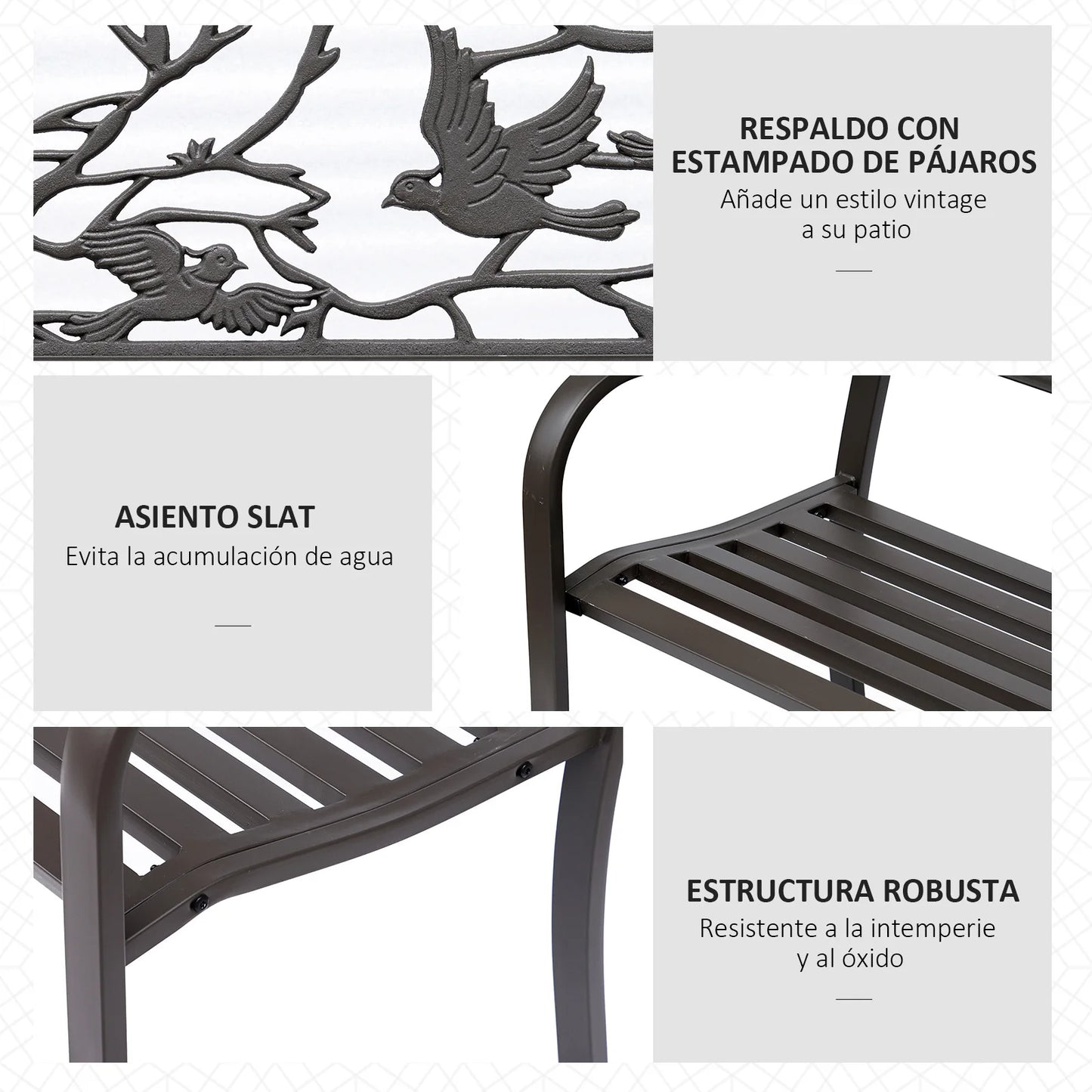 Tuin Bank - Tuinbank Hout - Tuinbanken - Garden Furniture - Stalen Tuinbank met Decoratieve Rugleuning en Dierenmotief - 127x60x85 cm - Chocoladebruin - QUORE